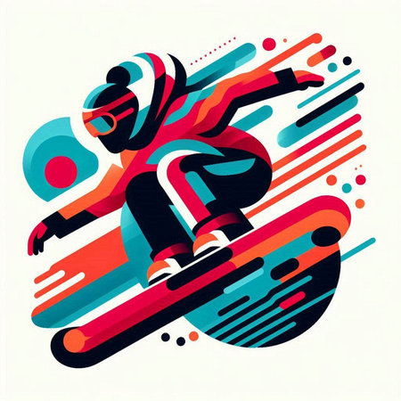 Snowboarder jumping on a colorful background, abstract vector illustration.のイラスト素材