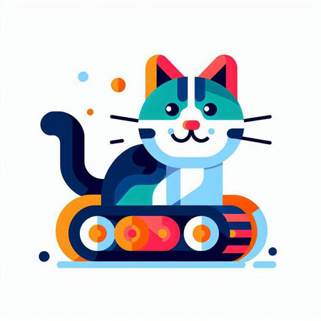 Cute cat riding on a roller coaster. Vector flat illustration.のイラスト素材