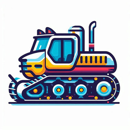 Bulldozer icon. Heavy construction equipment. Vector illustration isolated on white backgroundのイラスト素材