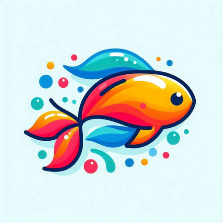 Illustration of a goldfish with a colorful pattern on a blue backgroundのイラスト素材