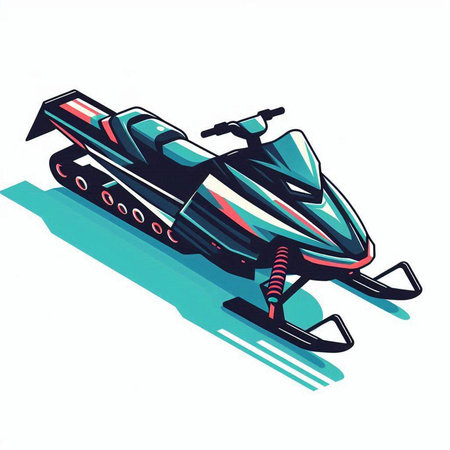 snowmobile vector illustration in retro style on a white background.のイラスト素材