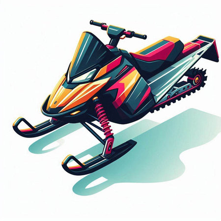 Snowmobile isolated on white background. Cartoon style. Vector illustration.のイラスト素材