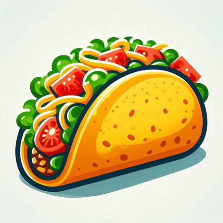 Vector illustration of a mexican taco with tomato and lettuce.のイラスト素材