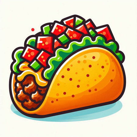 Illustration of a taco on a white background. Vector illustration.のイラスト素材