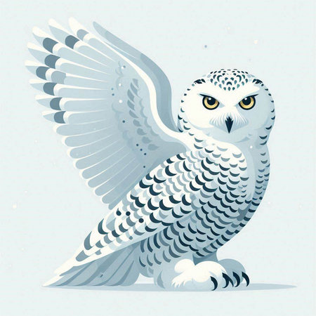 Snowy owl. Vector illustration of a cute owl with wings spread.のイラスト素材