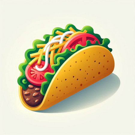 Taco with vegetables and meat on a light background. Vector illustration.のイラスト素材