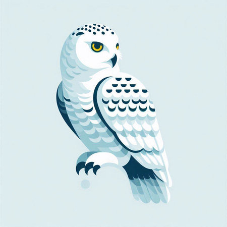 Snowy Owl. Vector illustration of a white owl on a blue background.のイラスト素材