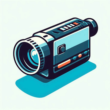 Vintage video camera icon. Isometric view. Vector illustration.のイラスト素材
