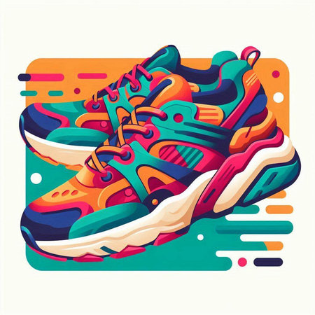 Vector illustration of sneakers. Colorful illustration of sneakers on a colored background.のイラスト素材