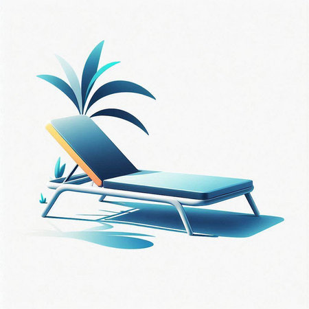 Beach chair and palm tree on white background. Vector illustration.のイラスト素材