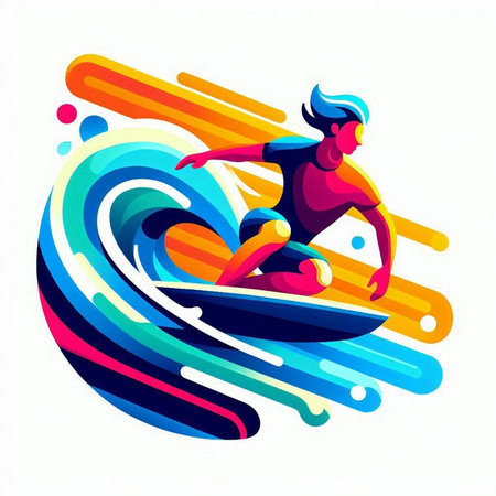 Surfer on the waves. Colorful abstract background. Vector illustration.のイラスト素材