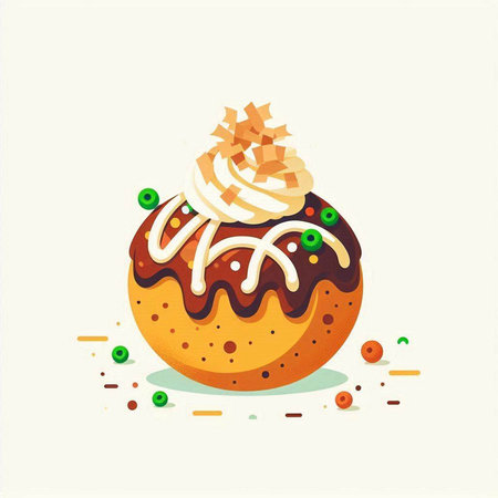 Vector illustration of a tasty donut with cream and sprinkles.のイラスト素材