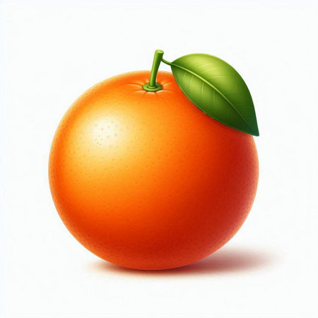 Ripe orange with leaf isolated on white background. Vector illustration.のイラスト素材