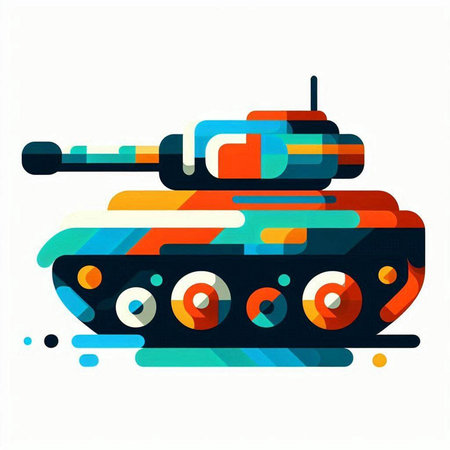 Illustration of a military tank with colorful abstract background, vector illustrationのイラスト素材