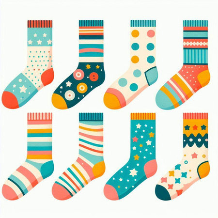 Set of colorful socks isolated on white background. Vector illustration in flat style.のイラスト素材