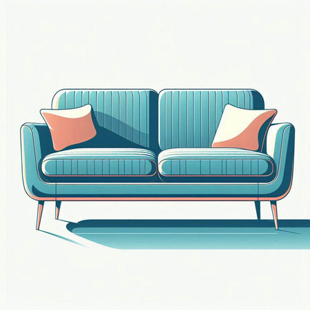 Sofa with pillows in retro style. Vector illustration.のイラスト素材