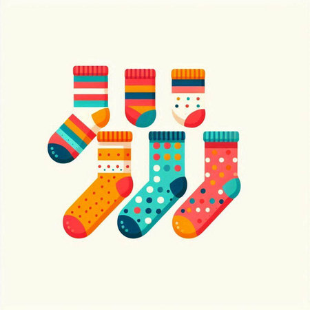 Colorful socks isolated on white background. Vector illustration in flat style.のイラスト素材