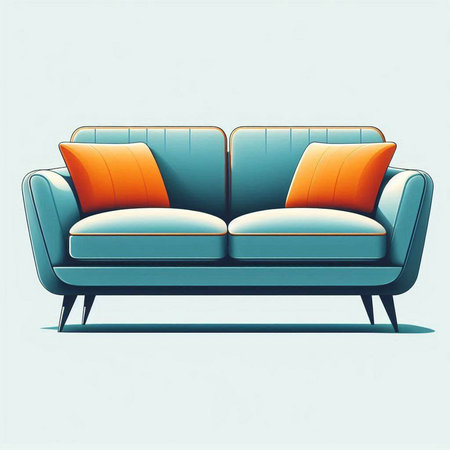 Sofa with orange cushions. Vector illustration in retro styleのイラスト素材