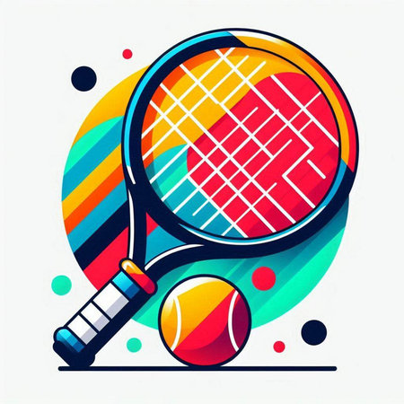 Tennis racket and ball on colorful background. Vector Illustration.のイラスト素材