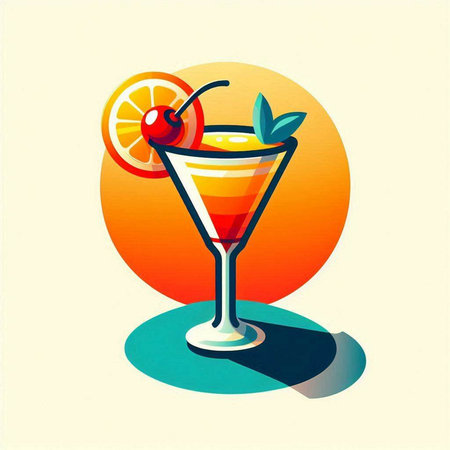 Cocktail with orange and cherry on the background of the sunのイラスト素材