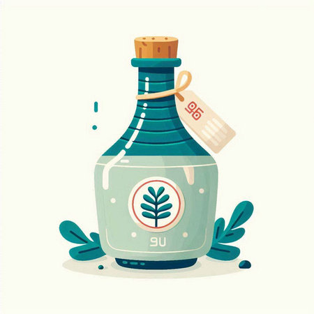Soy sauce bottle with label. Vector illustration in cartoon style.のイラスト素材