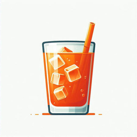 Illustration of a glass of orange juice with ice cubes and a strawのイラスト素材
