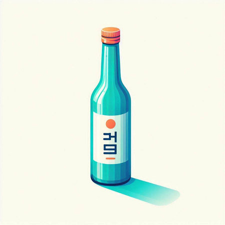 Illustration of a bottle of sake on a white background with shadowのイラスト素材