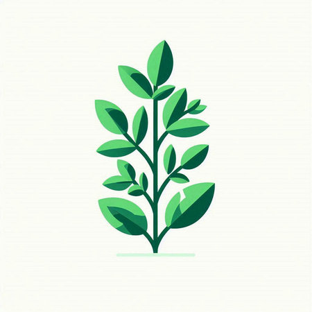 Green leaves on a light background. Vector illustration, flat design.のイラスト素材