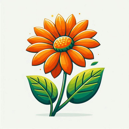 Orange flower with green leaves on a white background. Vector illustration.のイラスト素材