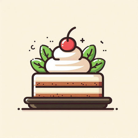 Cake with cherry on top. Vector illustration in flat style.のイラスト素材