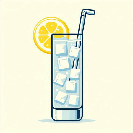 Cocktail with ice cubes and lemon slice. Vector illustration.のイラスト素材