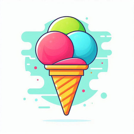 Colorful ice cream in a waffle cone. Vector illustration.のイラスト素材