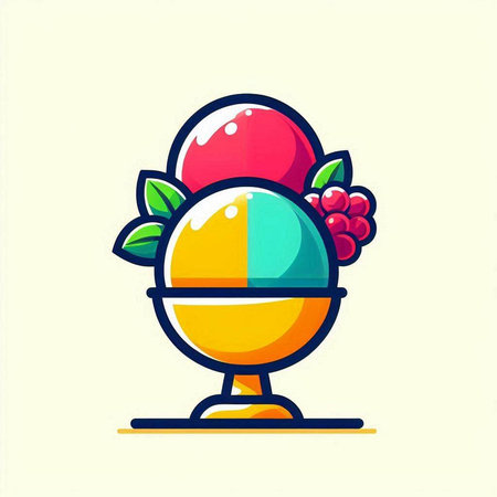 Ice cream in a bowl with berries. Vector illustration in flat styleのイラスト素材