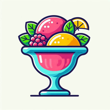 Fruit ice cream icon in a glass bowl. Vector illustration.のイラスト素材