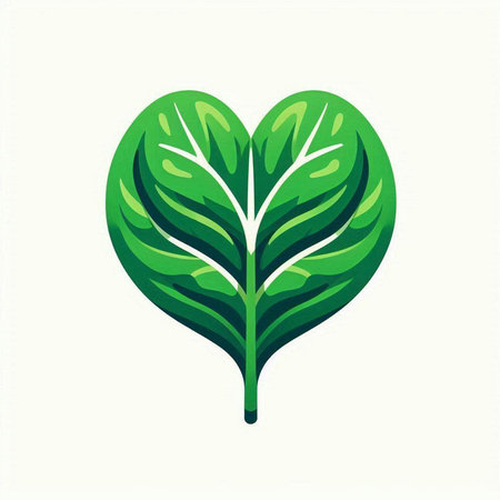Green leaf in heart shape isolated on white background. Vector illustration.のイラスト素材