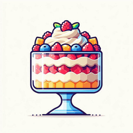 Colorful vector illustration of a cake in a glass vase.のイラスト素材