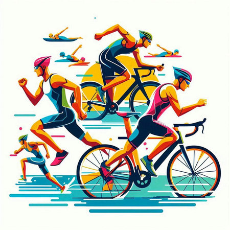 Cyclists racing in a race. Colorful vector illustration.のイラスト素材