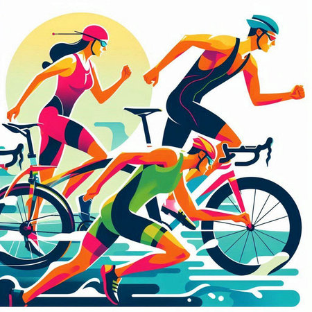 Cyclists. Vector illustration in cartoon style. Sport and active lifeのイラスト素材