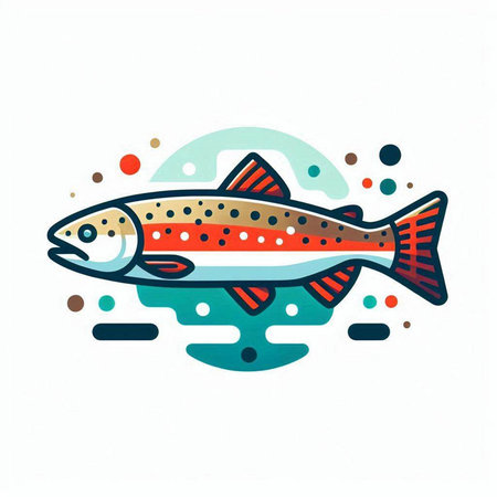 Colorful vector illustration of rainbow trout in flat style on white background.のイラスト素材
