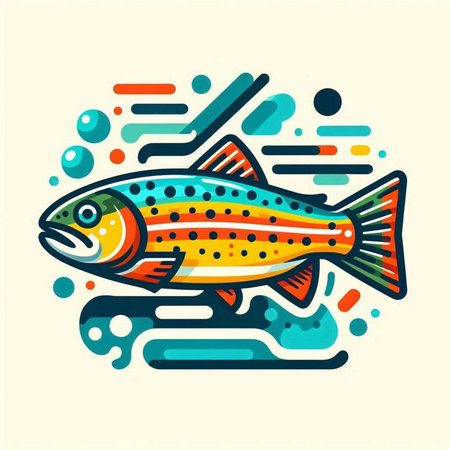 Colorful vector illustration of rainbow trout fish in flat linear style.のイラスト素材