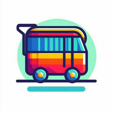 Bus colorful icon, vector illustration. Flat design style with long shadowのイラスト素材