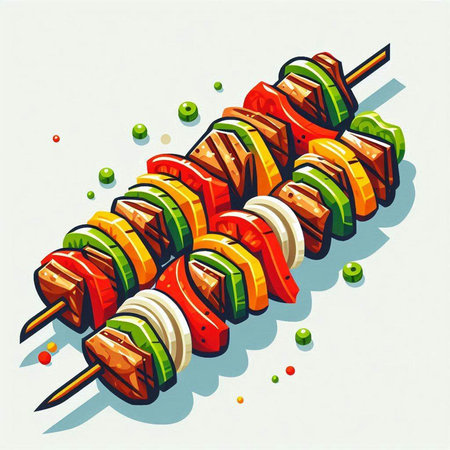 Skewers with vegetables on skewers. Vector illustration.のイラスト素材