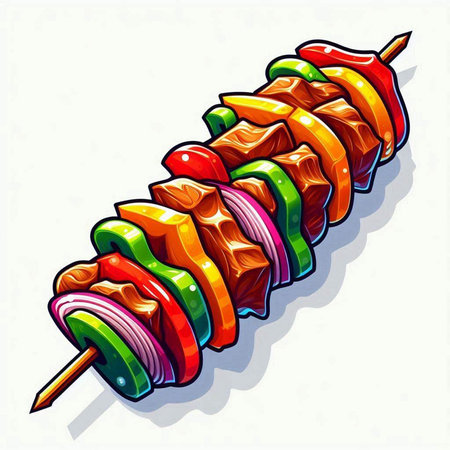 Shish kebab on a skewer. Vector illustration.のイラスト素材