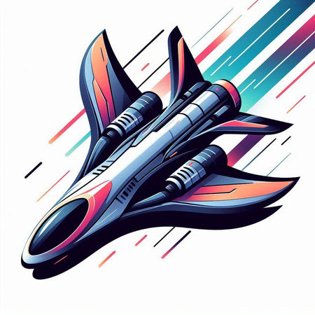 Space ship with rocket isolated on white background. Vector cartoon illustration.のイラスト素材