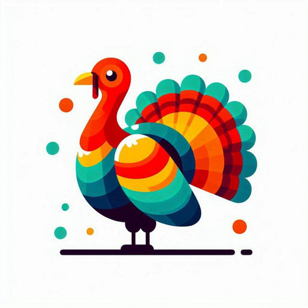 Happy Thanksgiving day. Colorful turkey on white background. Vector illustration.のイラスト素材