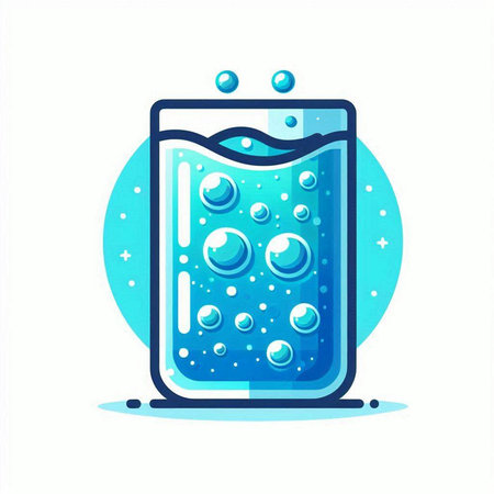 Glass of water with bubbles. Vector illustration in a flat style.のイラスト素材