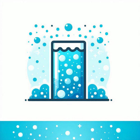 Water and foam icon on blue background with bubbles. Vector illustration.のイラスト素材