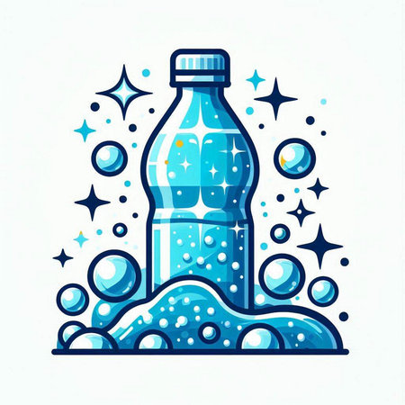 Bottle of water with bubbles. Vector illustration on white background.のイラスト素材