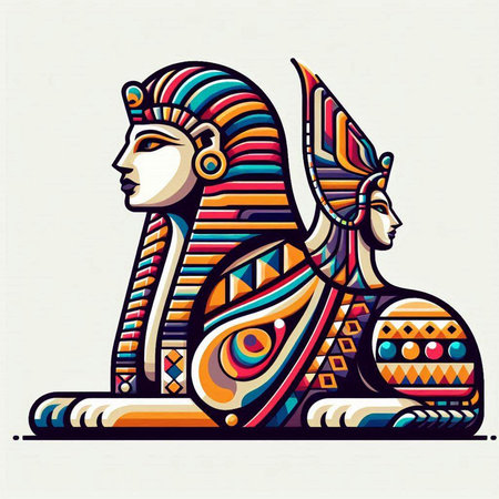 Egyptian pharaohs. Vector illustration. Colorful vector illustration.のイラスト素材