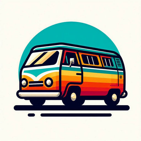 Retro hippie bus in retro style. Vector illustration for your designのイラスト素材